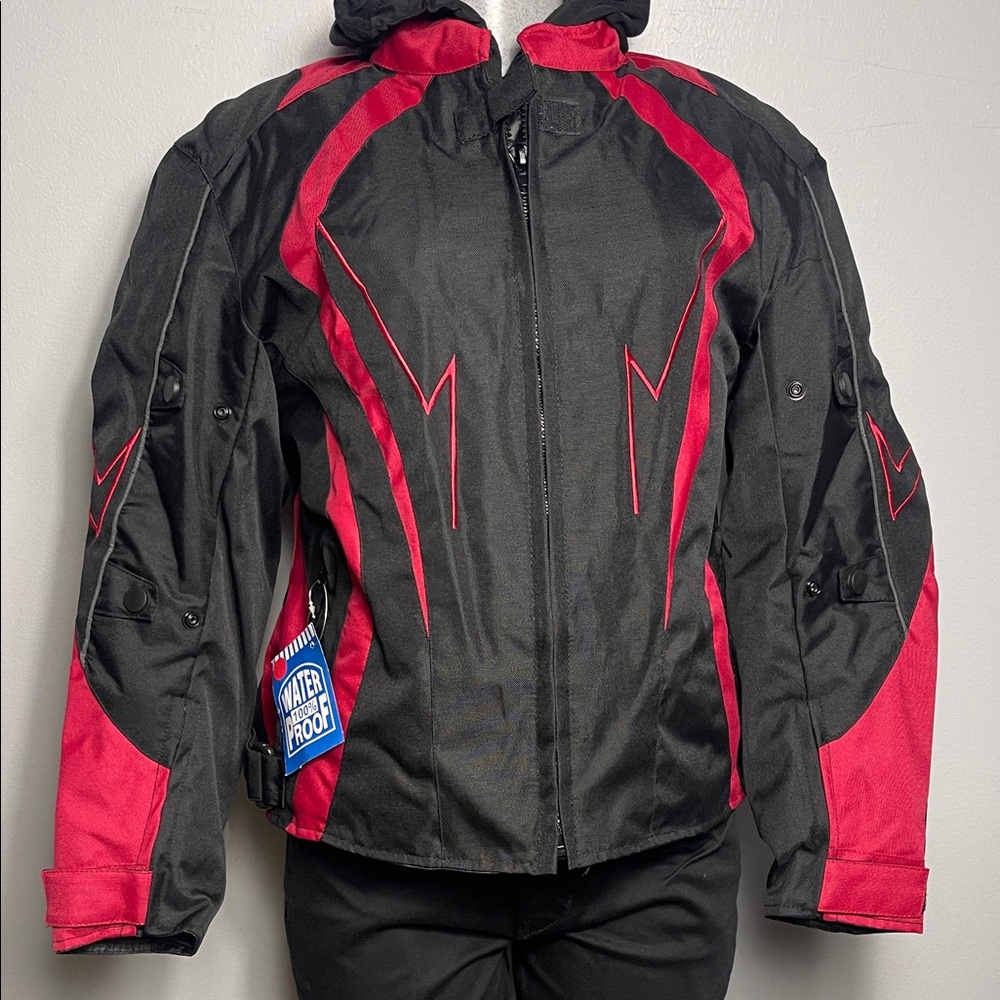 Black and Red  Women’s Cordura Biker Armor Waterproof Jacket